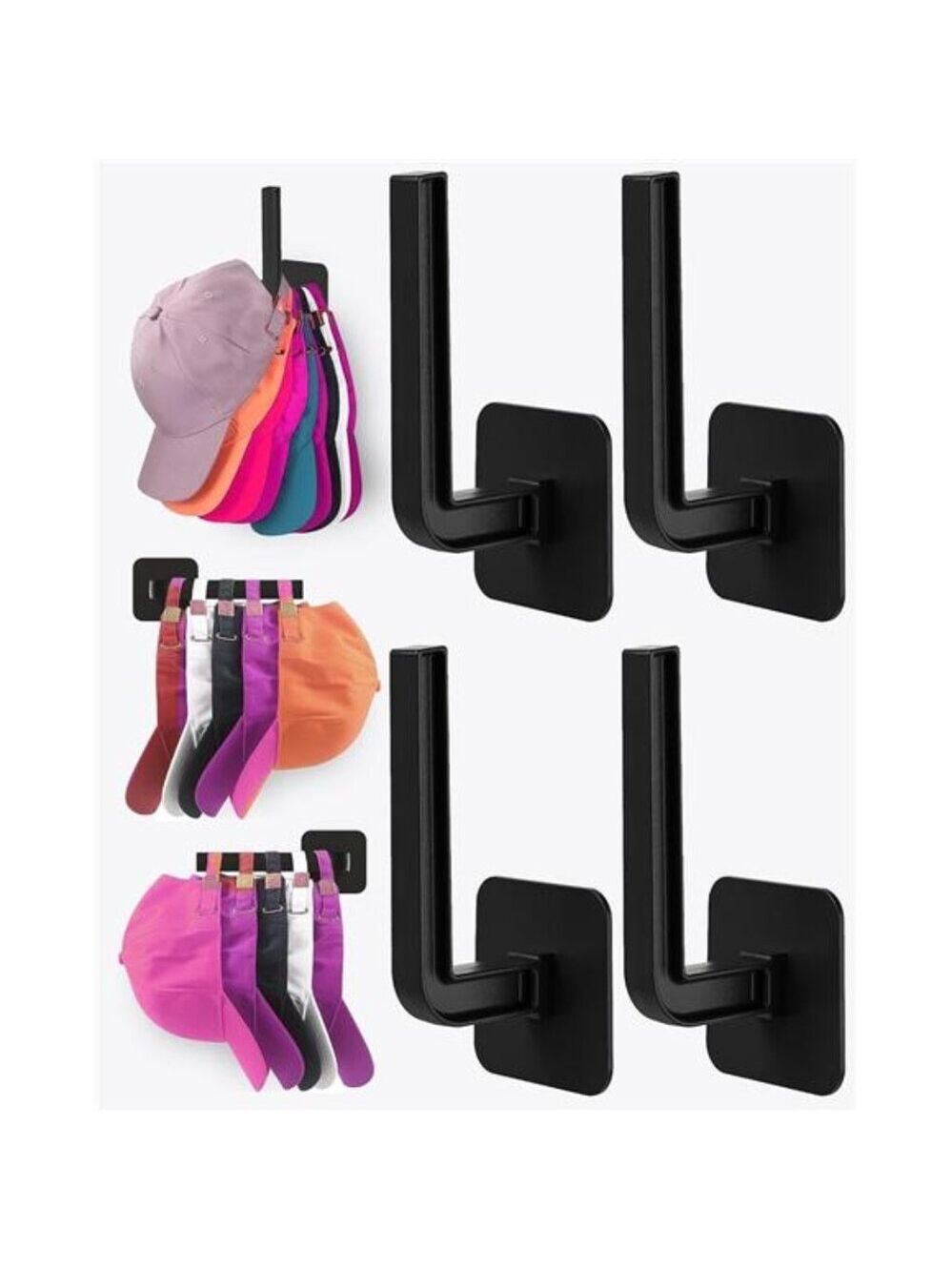 Hat Rack Wall Organizer 4 Pack Adhesive Hooks Baseball Cap Storage Multi Purpose